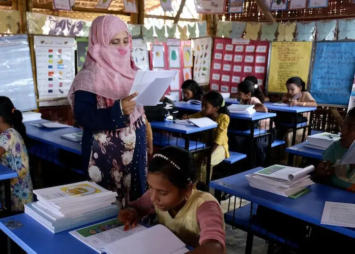 Recruiting and training new female teachers, as well as continuing the professional development of existing teachers, are priorities for UNICEF in the Rohingya refugee camps in Cox's Bazar, Bangladesh. Recruiting and training new female teachers, as well as continuing the professional development of existing teachers, are priorities for UNICEF in the Rohingya refugee camps in Cox's Bazar, Bangladesh.