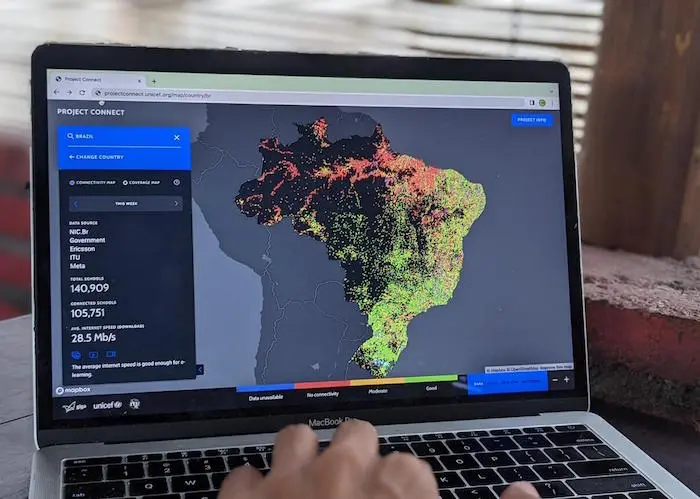 Project Connect map showing schools with internet access in Brazil. Project Connect map showing schools with internet access in Brazil.