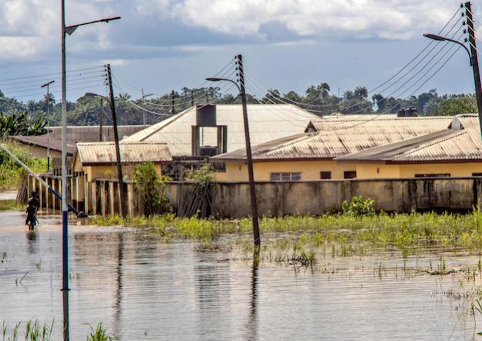 A view of the flooded Adagbabiri Primary Health Center, in Sagabama LGA, Bayelsa State, Nigeria.