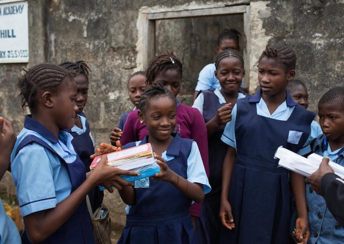 UNICEF distributed free learning kits to 1.8 million children across Sierra Leone in May 2015 to encourage children to return to classes in the midst of the worst Ebola outbreak in history.