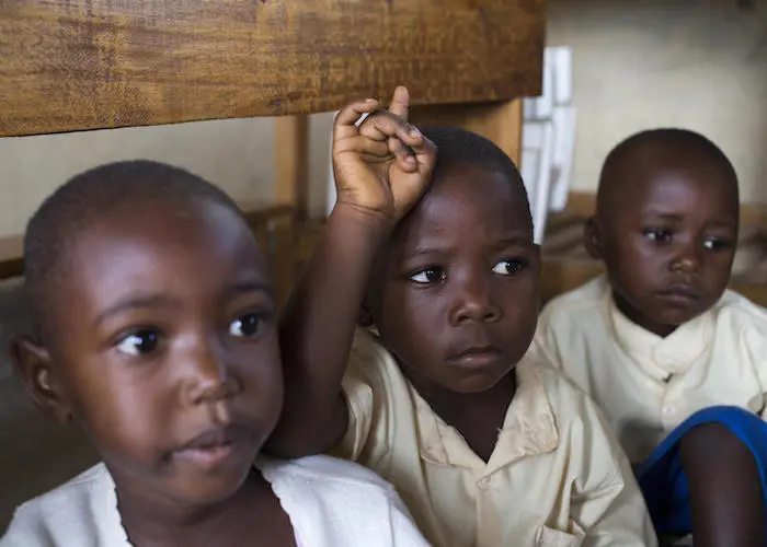 PreK students learn about the dangers and prevention of Ebola at the Michaela Tiggemann Primary School in Bujumbura, Burundi in September 2019. PreK students learn about the dangers and prevention of Ebola at the Michaela Tiggemann Primary School in Bujumbura, Burundi in September 2019.