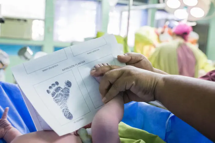 A newborn is identified before birth registration according to UNICEF baby-friendly policy at the General Hospital of San Juan de Dios in Guatemala City on October 19, 2019. 