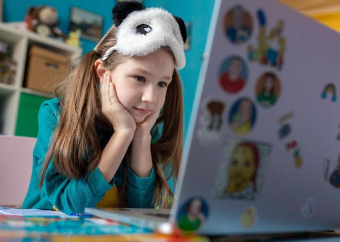 On 15 April 2020 in Kyiv, Ukraine, Zlata, 7, works on schoolwork from home using on online learning platform developed by UNICEF, Microsoft and the University of Cambridge.