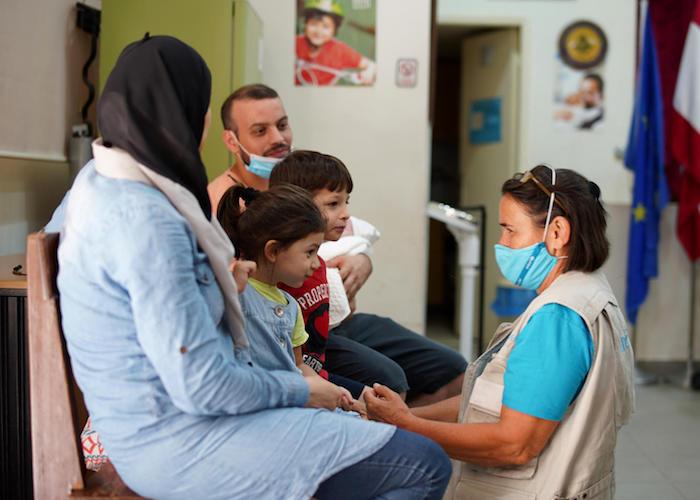 On 10 August 2020, at a health centre in Beirut, UNICEF doctor Geneviève provides support and health treatment to children and families affected by the Beirut port explosion.