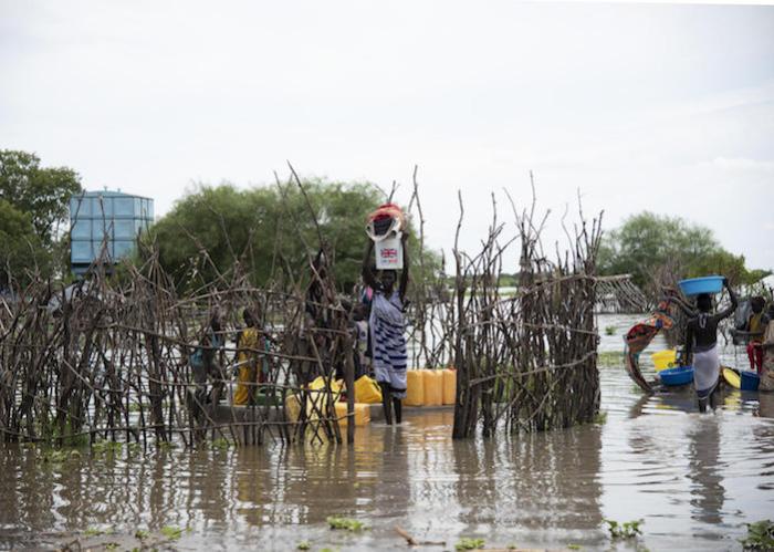 In September 2020, floodwaters swallowed up boreholes rehabilitated by UNICEF in Pibor, South Sudan. The water is not potable but can still be used to wash clothes. 