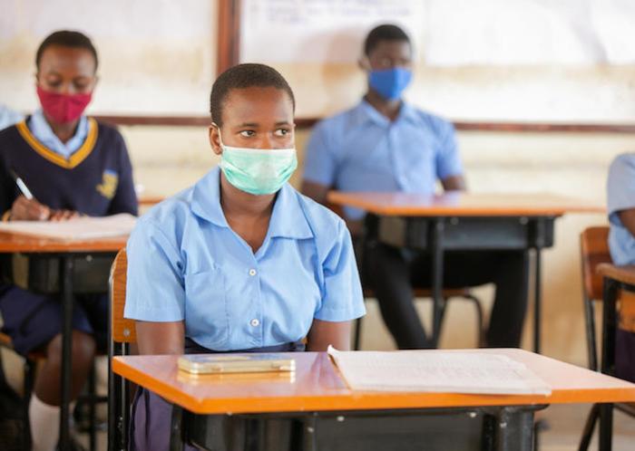 All students must wear masks and maintain proper social distancing at Mpamba Community Day Secondary School in the northern lakeshore district of Nkhatabay, Malawi.