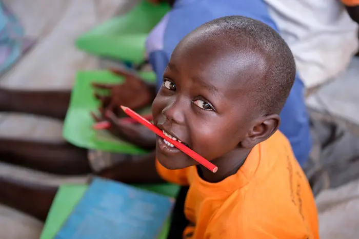 A South A Sudanese refugee participates in activities at a UNICEF Early Childhood Center in Bidibidi refugee settlement, northern Uganda.