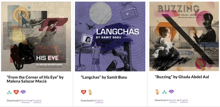 Three of the stories included in the anthology published as part of the UNICEF-supported Imagining Health Futures project. Three of the stories included in the anthology published as part of the UNICEF-supported Imagining Health Futures project.