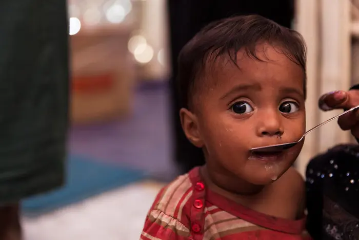 Rohingya refugee Parmina, 11 months old, being treated for severe acute malnutrition by UNICEF and partners in Bangladesh, December 2017.  