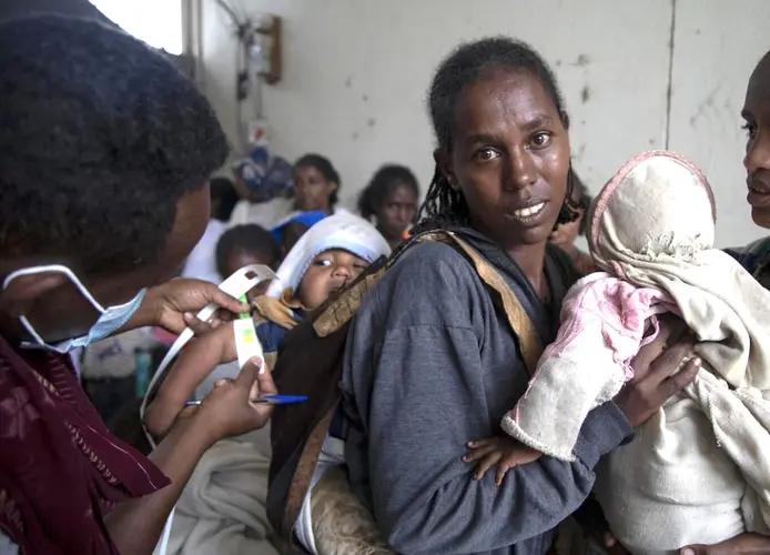 Ababa, 25, brought her 6-month-old baby girl, Wegahta, to a UNICEF-supported nutrition screening site in Gijet in southern TIgray on July 20, 2021.