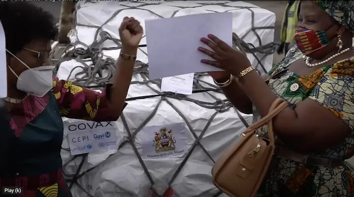Recipients celebrate the arrival of COVID-19 vaccine doses from COVAX in Malawi. Recipients celebrate the arrival of COVID-19 vaccine doses from COVAX in Malawi.