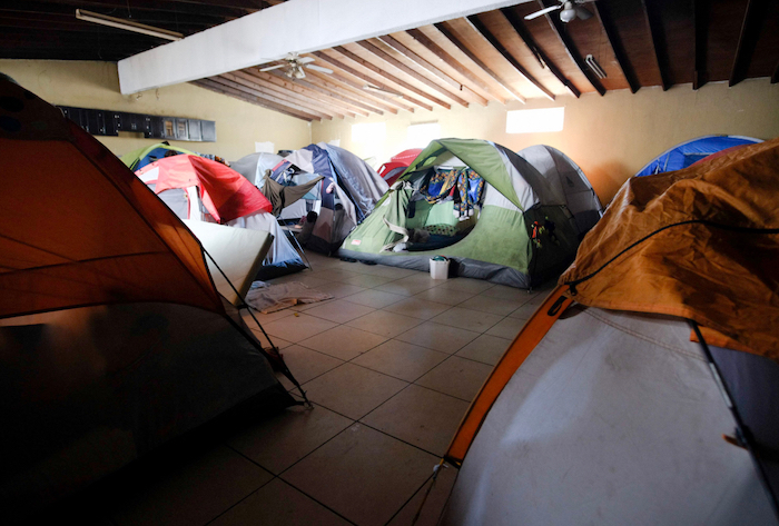 Tents inside a shelter for migrant families waiting in Tijuana, Mexico for a chance to seek asylum in the U.S.